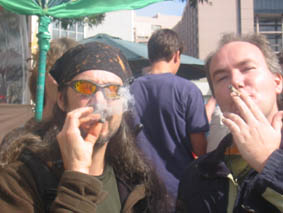 alan and chris smoke in aotea square