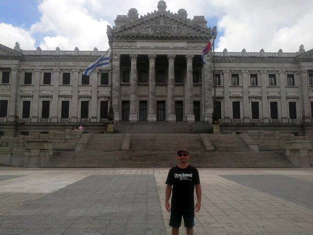 Arik Reiss outside the Palacio Legislativo, Uruguay